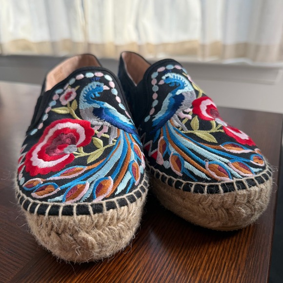 Johnny Was Isaac Embroidered Peacock Espadrille Shoes Black Floral Spain 41 - Picture 7 of 7